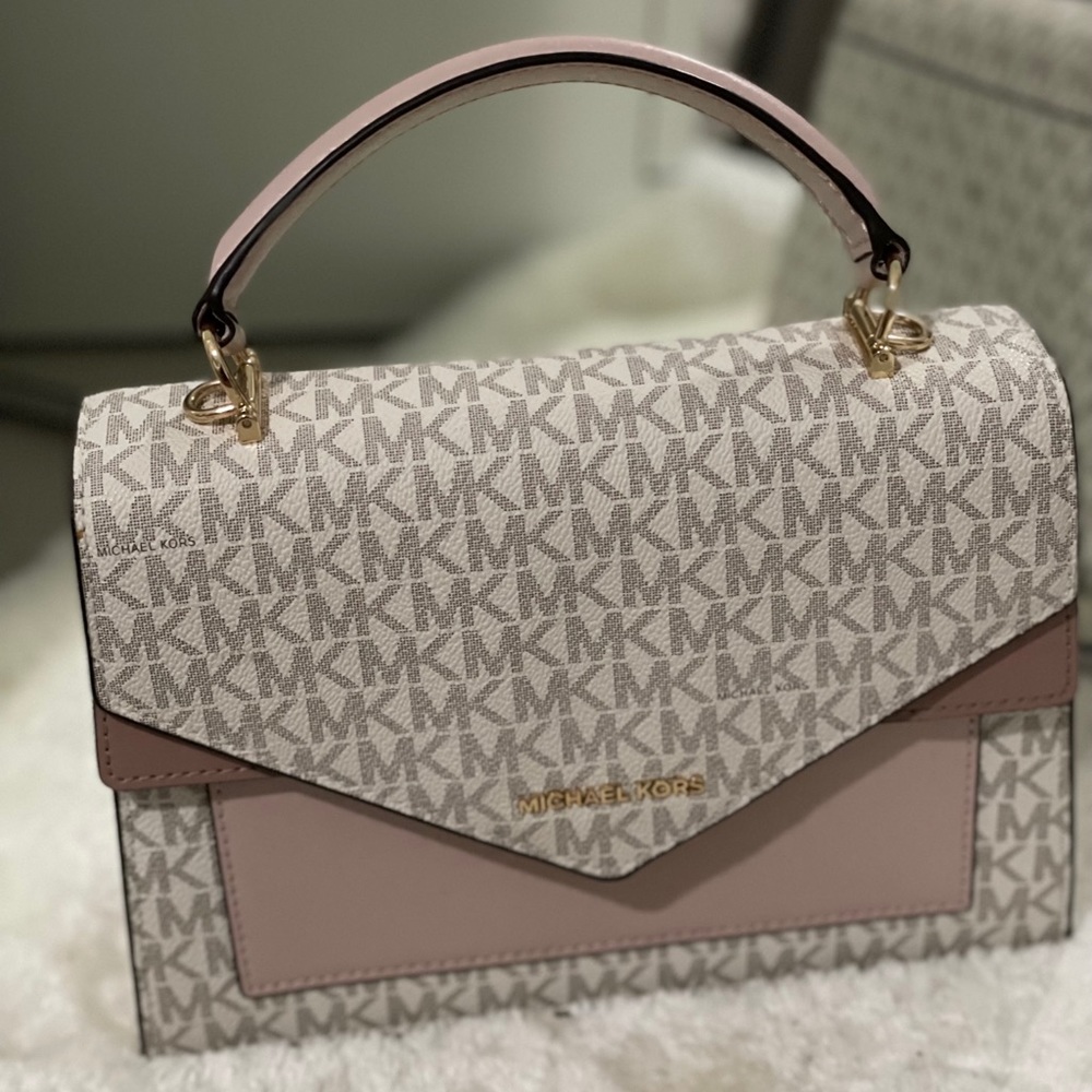 Michael Kors Ludlow Medium Logo and Leather Satchel Pink